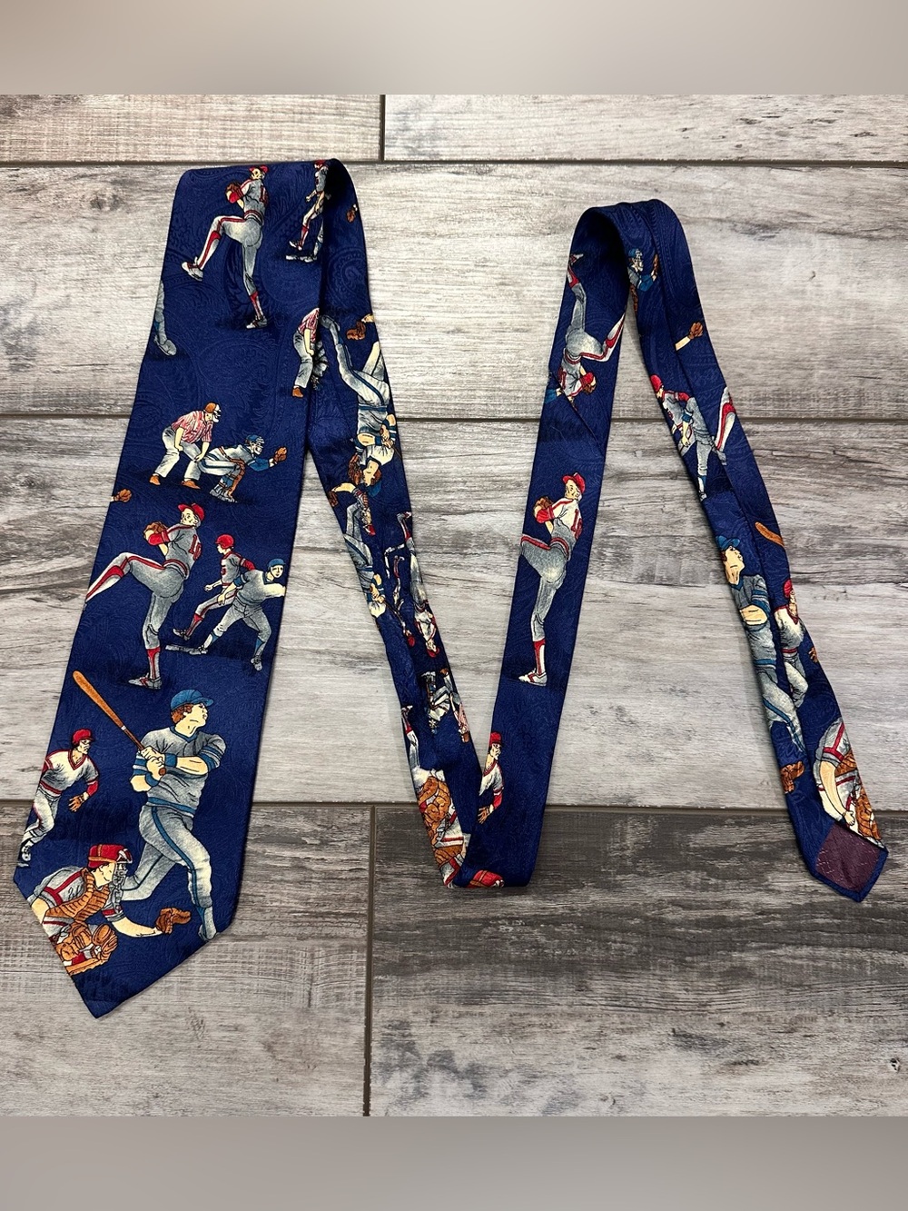 Men's Navy Baseball Print Tie - Classic Sports Motif